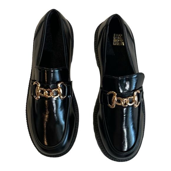 SHEIN Chain Decor Slip On Wedge Loafer Flatform Shoe Black sz 8 (CN40) - Picture 14 of 16